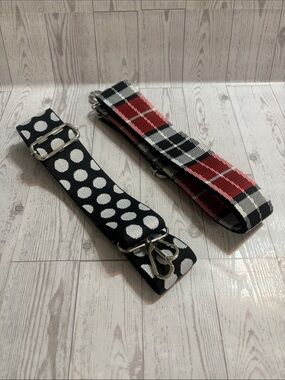 Adjustable Black Polka Dot & Red Plaid Bag Straps - Set of 2